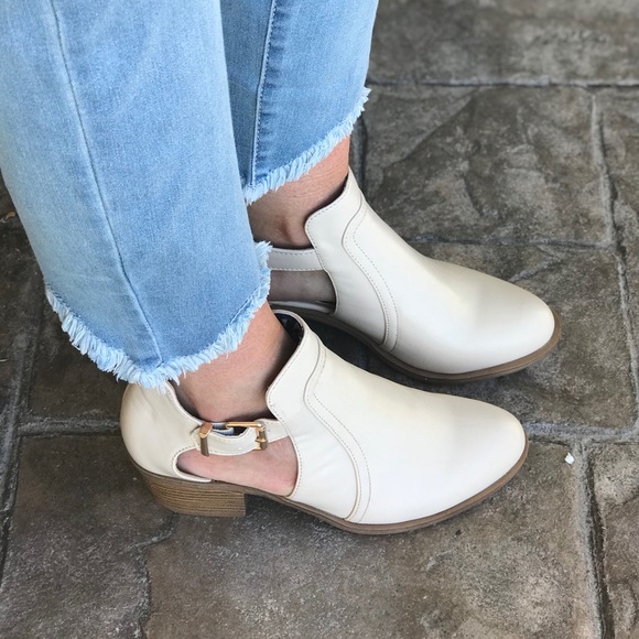 Beige Side Cut Out Buckle Booties - Picture 6 of 8